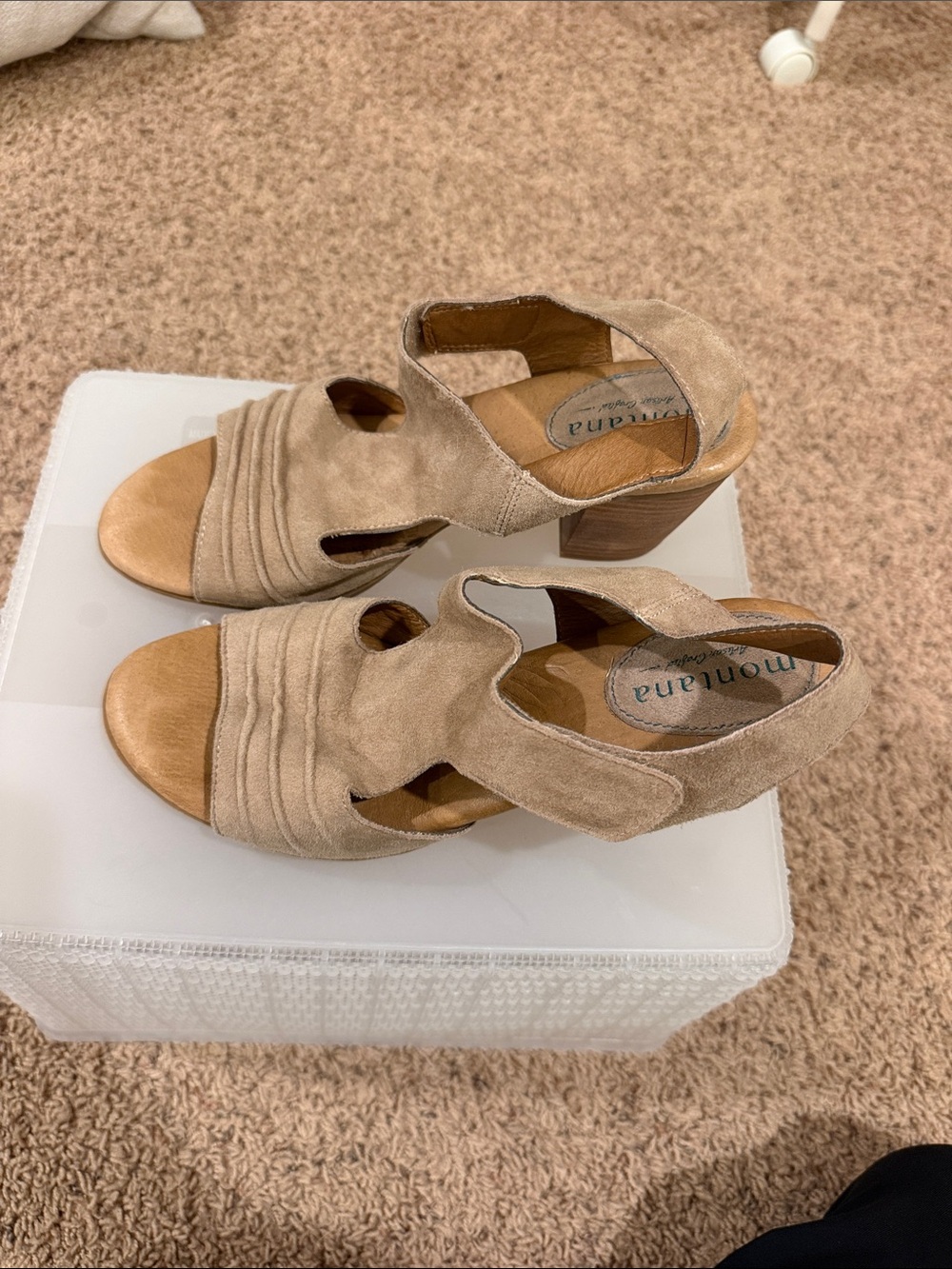 Montana West Taupe Suede Open-Toe Block Heel Sandals